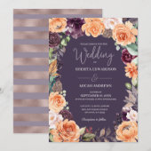 パープル ピーチ フローラル オータム ウェディング インビテーション (正面/裏面)