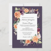 パープル ピーチ フローラル オータム ウェディング 招待状 (正面)