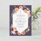 パープル ピーチ フローラル オータム 洗礼招待状 招待状 (スタンド正面)