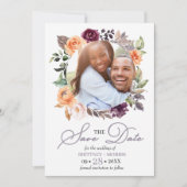 パープル・ピーチ・フローラ・秋・セー結婚ブ・ザ・デーツ 招待状 (正面)