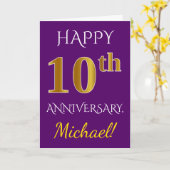 パープル、フェイクゴールド 10周年 結婚記念日 + 名前 カード (黄色い花)