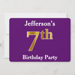パープル、フェイク金ゴールド7th誕生日パーティー+名前をカスタムする 招待状