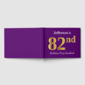 パープル、フェイク金ゴールド82nd誕生日パーティー;名前をカスタムする ゲストブック (全面)