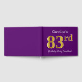 パープル、フェイク金ゴールド83rd誕生日パーティー；名前をカスタムする ゲストブック (全面)