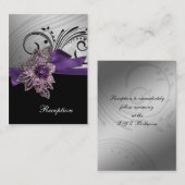 パープル フェイク リボン ヴィンテージ ブローチ 結婚式 エンクロージャーカード (正面/裏面)