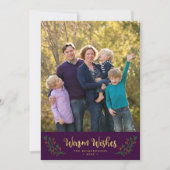 パープル フェスティブ フォリアジー ウォーム ウィッシーズ ホリデー フォト シーズンカード (正面)
