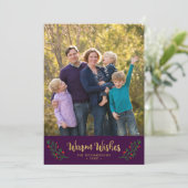 パープル フェスティブ フォリアジー ウォーム ウィッシーズ ホリデー フォト シーズンカード (スタンド正面)