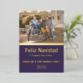 パープル フェリス ナビダード スペイン語 家族写真 ゴールド 箔シーズンカード (立ち正面)