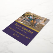 パープル フェリス ナビダード スペイン語 家族写真 ゴールド 箔シーズンカード (回転した状態)