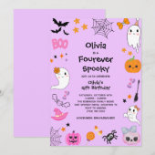 パープル フォーエバー スプーキーハロウィン 4歳の誕生日 招待状 (正面/裏面)