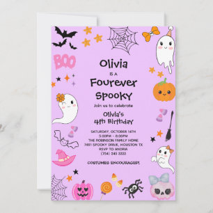 パープル フォーエバー スプーキーハロウィン 4歳の誕生日 招待状