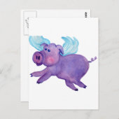 パープル フライング ピッグ ポストカード (正面/裏面)