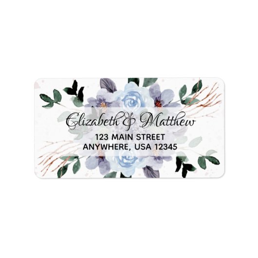パープル フラワーの水彩デザイン 返信先住所ラベル ラベル (正面)