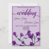 パープル フラワーの水彩 結婚式 招待状 (正面)
