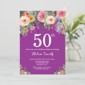 パープル フラワーの50歳の誕生日招待状 招待状 (スタンド正面)