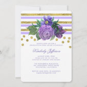 パープル フラワーズ アンド ゴールド ストライプス エレガント 卒業 招待状 (裏面)