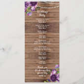 パープル フラワーズ ウェディング プログラム ウッド ラスティック フローラル (裏面)
