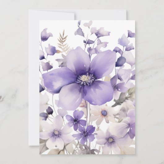 パープル フラワーズ ウォーターカラー ウェディング セーブザデート (裏面)