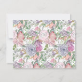 パープル フラワーズ ウォーターカラー スケッチ モノグラム ノートカード (裏面)