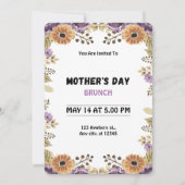 パープル フラワーズ ウォーターカラー マザーズデイ ブランチ 招待状 (正面)