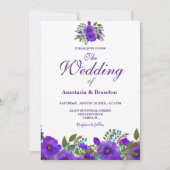 パープル フラワーズ ウォーターカラー | 結婚式 招待状 (正面)