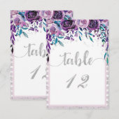パープル フラワーズ & シルバー ウェディング テーブル ナンバー 招待状 (正面/裏面)