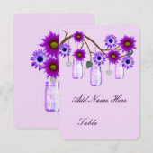 パープル フラワーズ メイソンジャー テーブル プレース カード (正面/裏面)