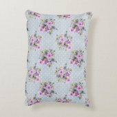 パープル フラワーズ 水彩 ブルー ホワイト ポルカドット アクセントクッション (裏面(縦))