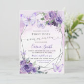 パープル フラワーバタフライ ガール ファースト ホーリー コミュニオン 招待状 (スタンド正面)