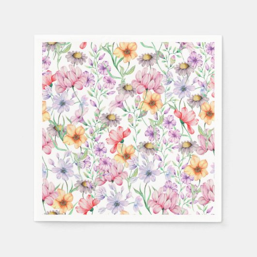 パープル フラワープリント スタンダードカクテルナプキン (正面)