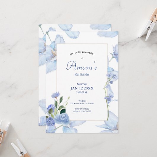 パープル フラワープリント 招待状 (正面/裏面インサイチュ)