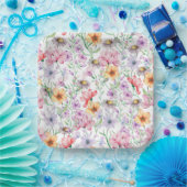 パープル フラワープレート ペーパープレート (パーティー)