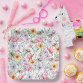 パープル フラワープレート ペーパープレート (パーティー)