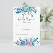 パープル フラワーボヘミア水彩デザインの出欠ハガキ 出欠カード (スタンド正面)