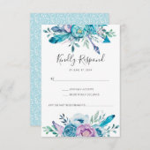 パープル フラワーボホ 水彩RSVPカード 出欠カード (正面/裏面)