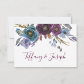 パープル フラワール ウォータカラー ウェディング レセプション 詳細 招待状 (裏面)