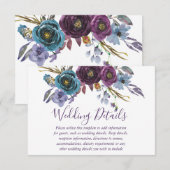 パープル フラワール ウォータカラー ウェディング レセプション 詳細 招待状 (正面/裏面)