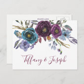 パープル フラワール ウォーターカラー エレガント ウェディング RSVP インビテーションポストカード (正面/裏面)