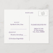 パープル フラワール ウォーターカラー エレガント ウェディング RSVP インビテーションポストカード (裏面)