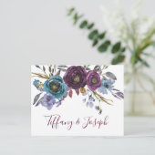 パープル フラワール ウォーターカラー エレガント ウェディング RSVP インビテーションポストカード (スタンド正面)
