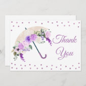 パープル フラワー傘 ベビーシャワー お礼カード サンキューカード (正面/裏面)