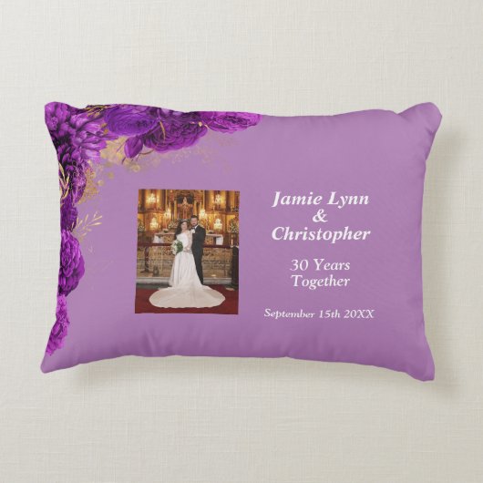 パープル フラワー ウェディング アニバーサリー アクセント ピロー (裏面)