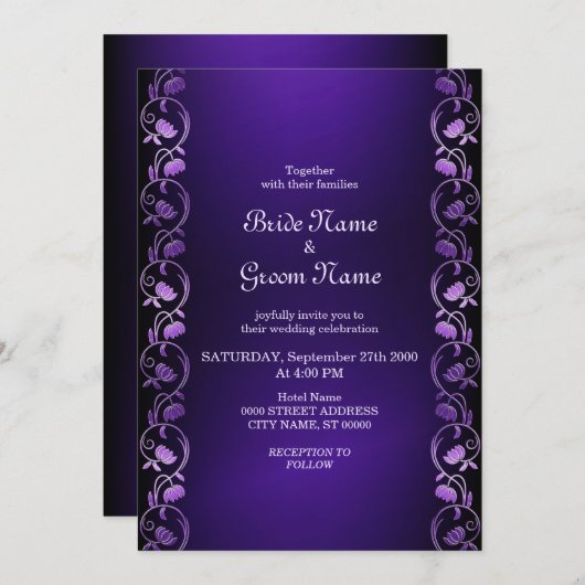 パープル フラワー ウェディング インビテーション (正面/裏面)