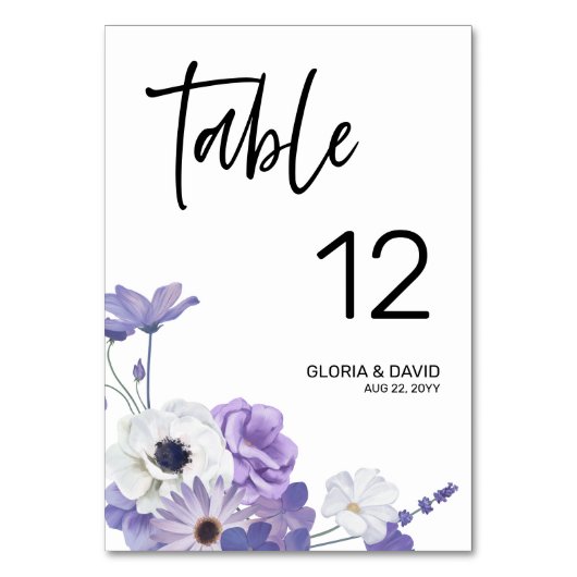 パープル フラワー ウェディング テーブル ナンバー カード (正面)