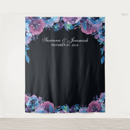 パープル フラワー ウェディング フォトブース 背景 タペストリー (正面)