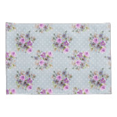 パープル フラワー ウォーターカラー ブルー ホワイト ポルカドット 枕カバー (裏面-右)