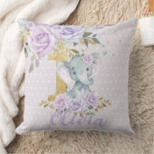 パープル フラワー キュート エレファント 1歳の誕生日 記念品 クッション (ブランケット)