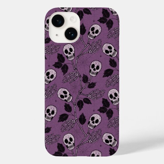 パープル フラワー ゴシック スカル Case-Mate iPhoneケース (裏面)