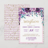 パープル フラワー シャンパン ゴールド ウェディング レセプション 招待状 (正面/裏面)