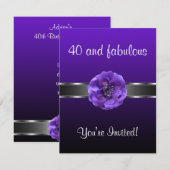 パープル フラワー シルバー ファビュラス 40歳 招待状 (正面/裏面)